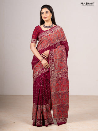 Wine Jaipur Cotton Saree