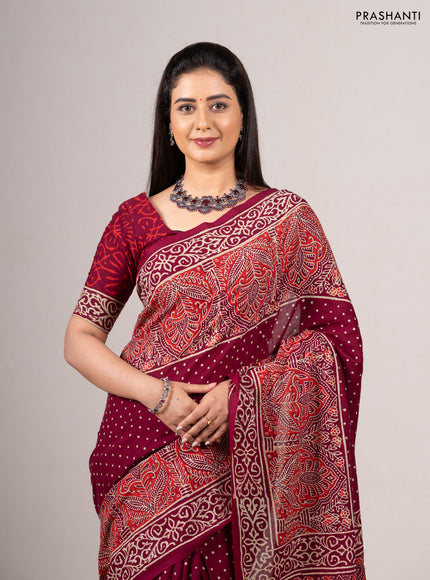 Wine Jaipur Cotton Saree