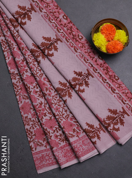 Beige & Pastel Maroon Jaipur Cotton Saree