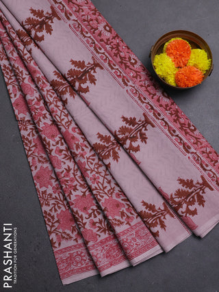 Beige & Pastel Maroon Jaipur Cotton Saree