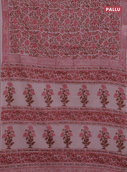 Beige & Pastel Maroon Jaipur Cotton Saree