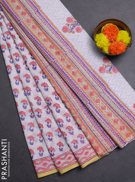 Off White & Peach Pink Jaipur Cotton Saree
