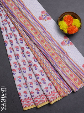 Off White & Peach Pink Jaipur Cotton Saree
