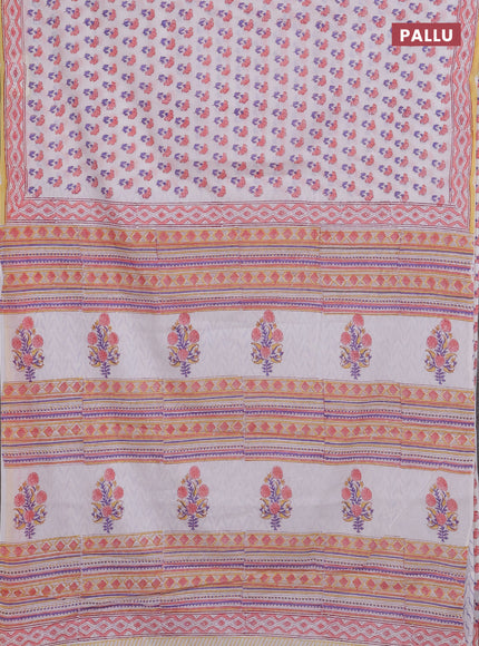 Off White & Peach Pink Jaipur Cotton Saree