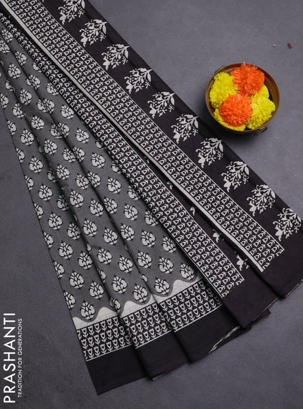 Grey & Black Jaipur Cotton Saree