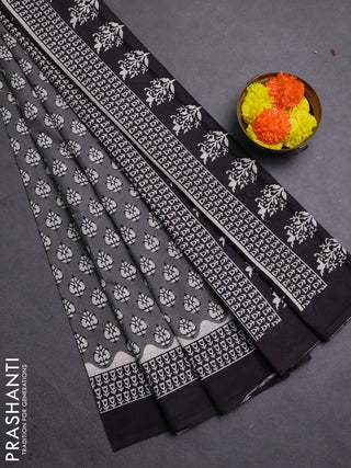 Grey & Black Jaipur Cotton Saree