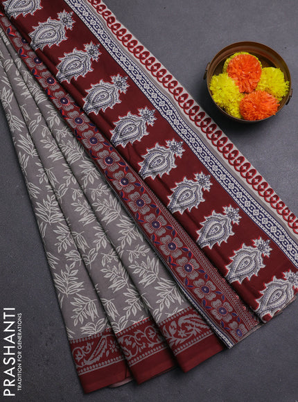 Grey & Maroon Jaipur Cotton Saree