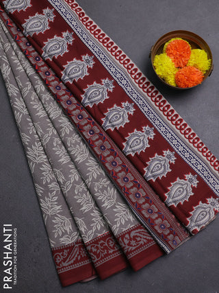Grey & Maroon Jaipur Cotton Saree