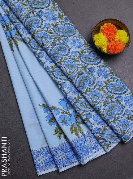 Aque Blue Jaipur Cotton Saree
