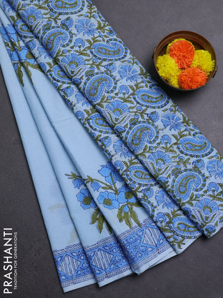 Aque Blue Jaipur Cotton Saree