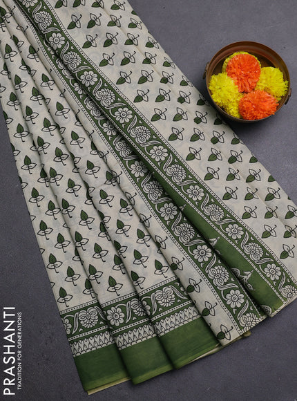 Cream & Green Jaipur Cotton Saree