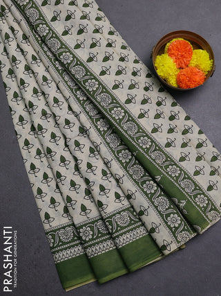 Cream & Green Jaipur Cotton Saree