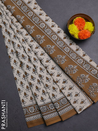 Cream & Brown Jaipur Cotton Saree