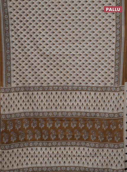 Cream & Brown Jaipur Cotton Saree
