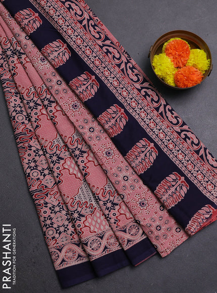 Peach & Navy Blue Jaipur Cotton Saree