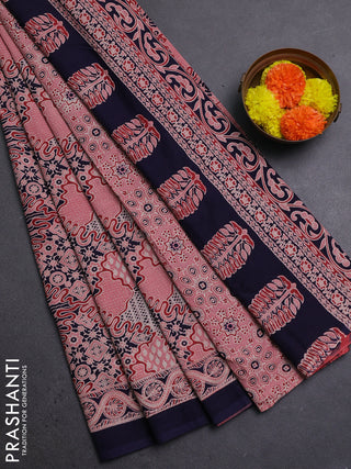 Peach & Navy Blue Jaipur Cotton Saree