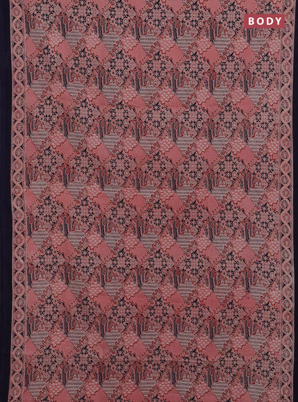 Peach & Navy Blue Jaipur Cotton Saree