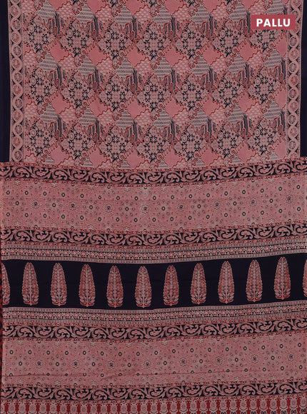 Peach & Navy Blue Jaipur Cotton Saree