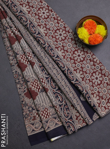 Grey & Navy Blue Jaipur Cotton Saree