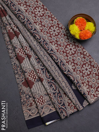 Grey & Navy Blue Jaipur Cotton Saree