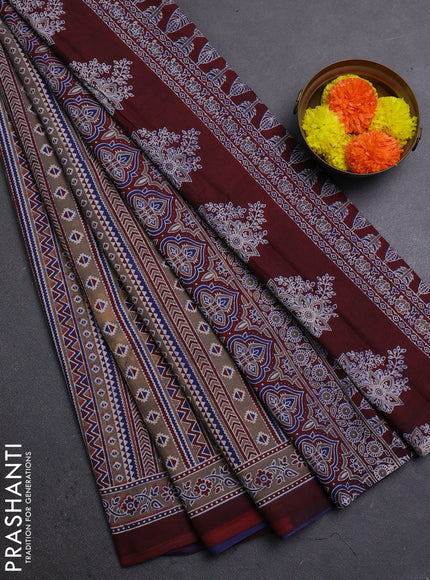 Chikku & Red Jaipur Cotton Saree