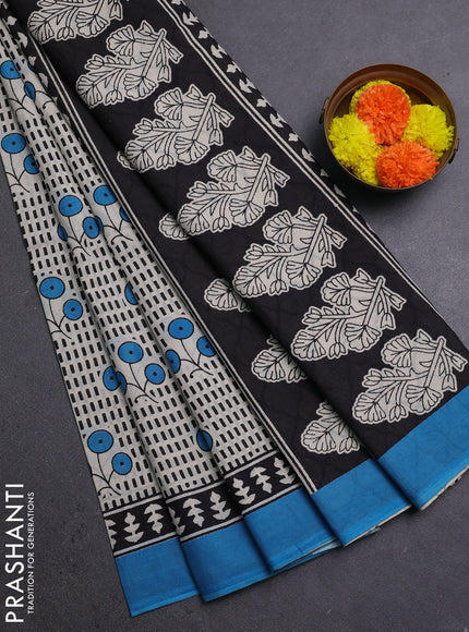 Off White & Blue Jaipur Cotton Saree
