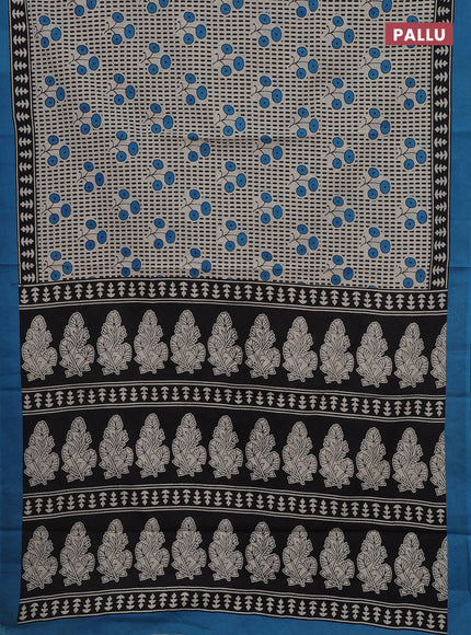 Off White & Blue Jaipur Cotton Saree