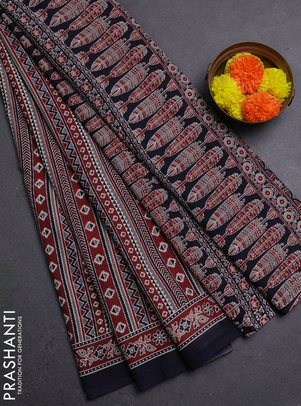 Maroon & Black Jaipur Cotton Saree