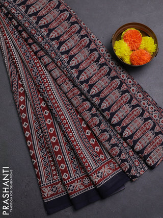 Maroon & Black Jaipur Cotton Saree