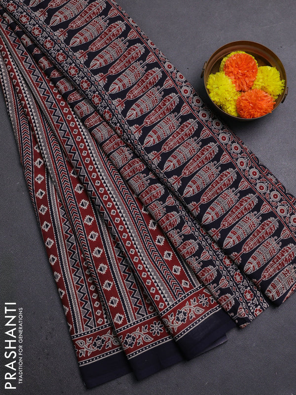 Maroon & Black Jaipur Cotton Saree