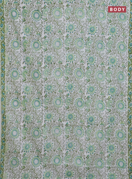 Off White & Green Jaipur Cotton Saree