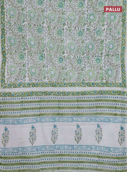 Off White & Green Jaipur Cotton Saree