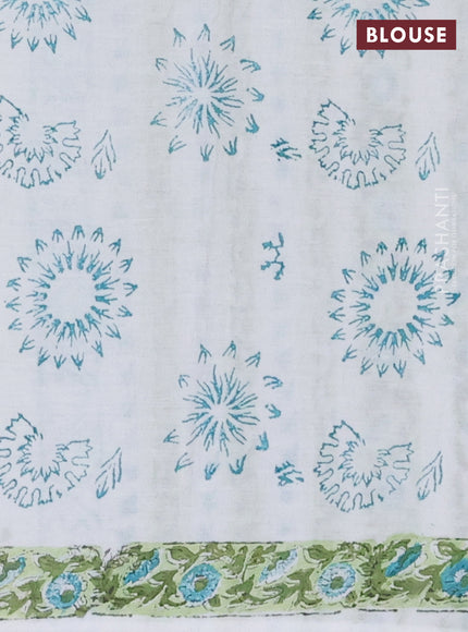 Off White & Green Jaipur Cotton Saree