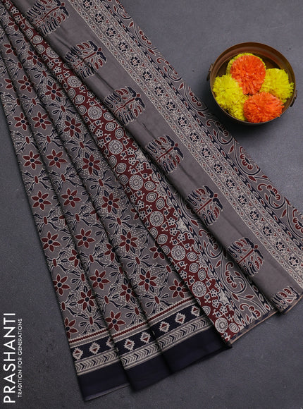 Grey & Navy Blue Jaipur Cotton Saree