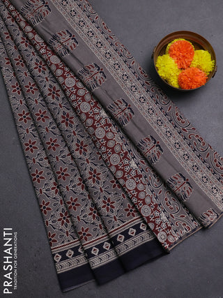 Grey & Navy Blue Jaipur Cotton Saree