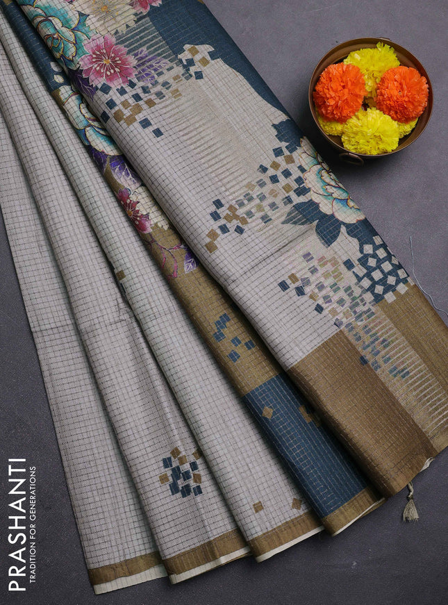 Beige & Mehendi Green Chappa Saree