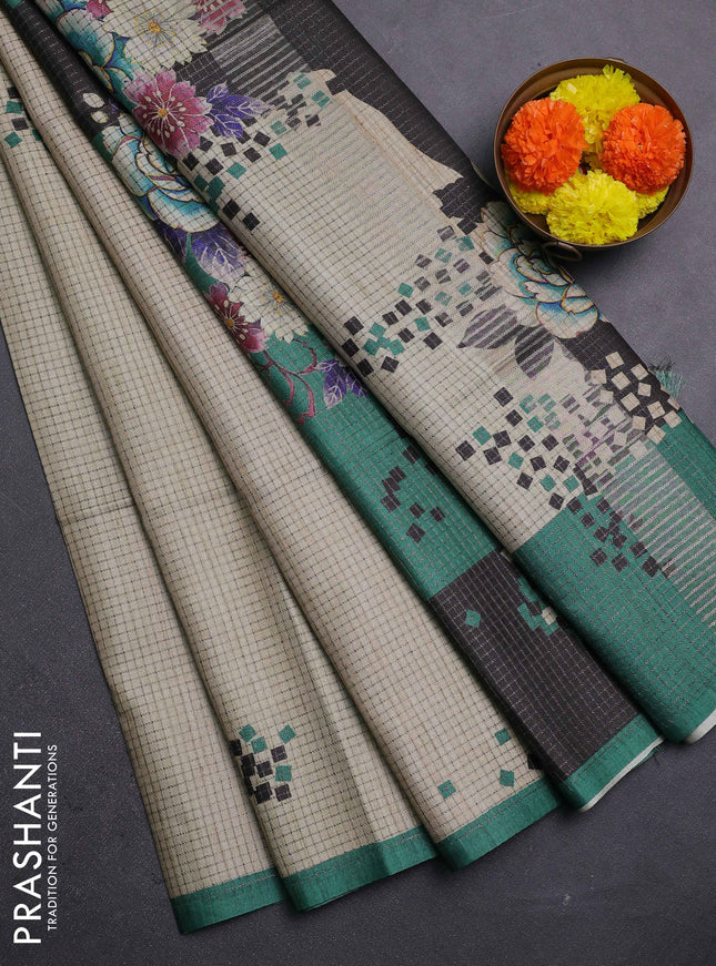 Beige & Green Chappa Saree