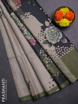 Beige & Olive Green Chappa Saree