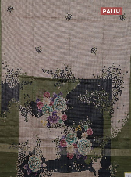 Beige & Olive Green Chappa Saree