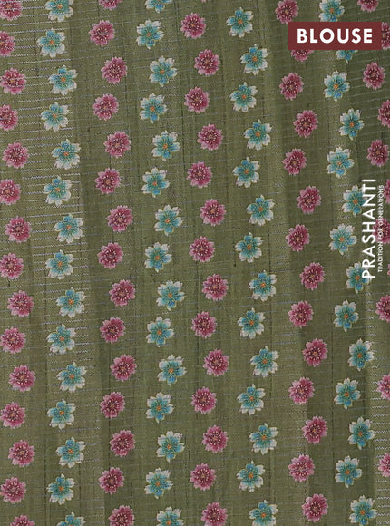 Beige & Olive Green Chappa Saree