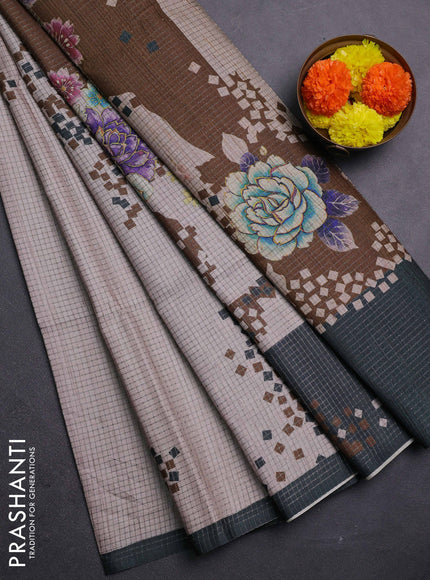 Beige & Bottle Green Chappa Saree