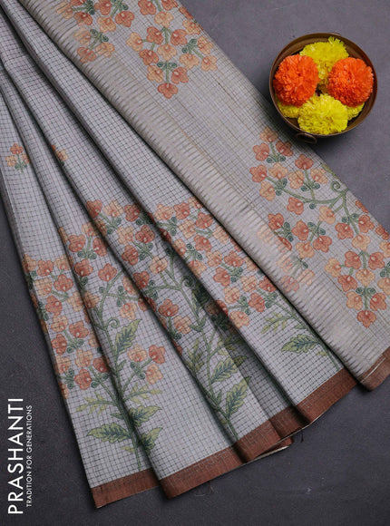 Grey  & Brown Chappa Saree