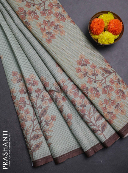 Pastel Green & Brown Chappa Saree
