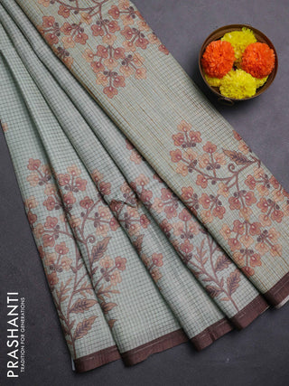 Pastel Green & Brown Chappa Saree