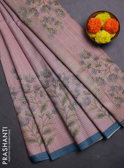 Mauve Pink & Peacock Blue Chappa Saree