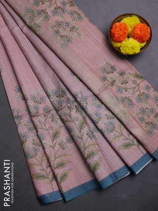 Mauve Pink & Peacock Blue Chappa Saree