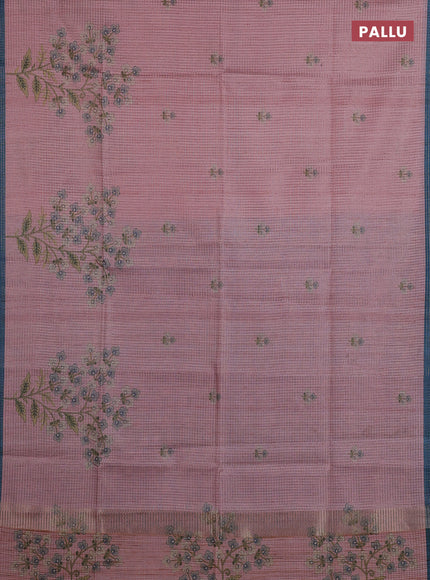 Mauve Pink & Peacock Blue Chappa Saree
