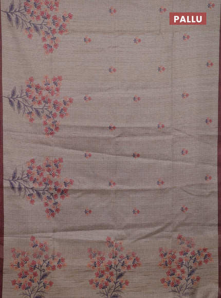Beige & Maroon Chappa Saree