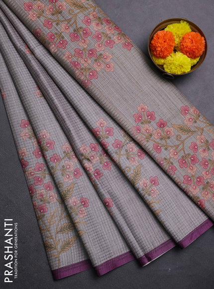 Grey  & Purple Chappa Saree