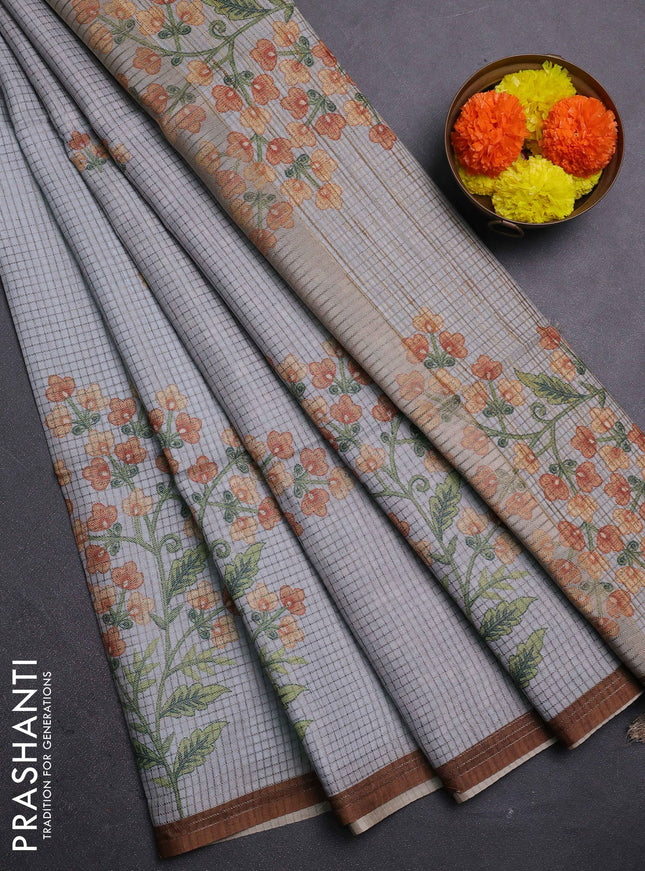 Grey  & Mustard Chappa Saree